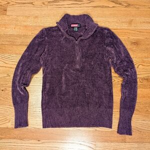 Say What Junior's Sweater Purple Quarter Zip Chenille Cozy Pullover Size XL